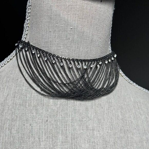 Cool Black Chain and Crystals Choker Necklace - Picture 1 of 5